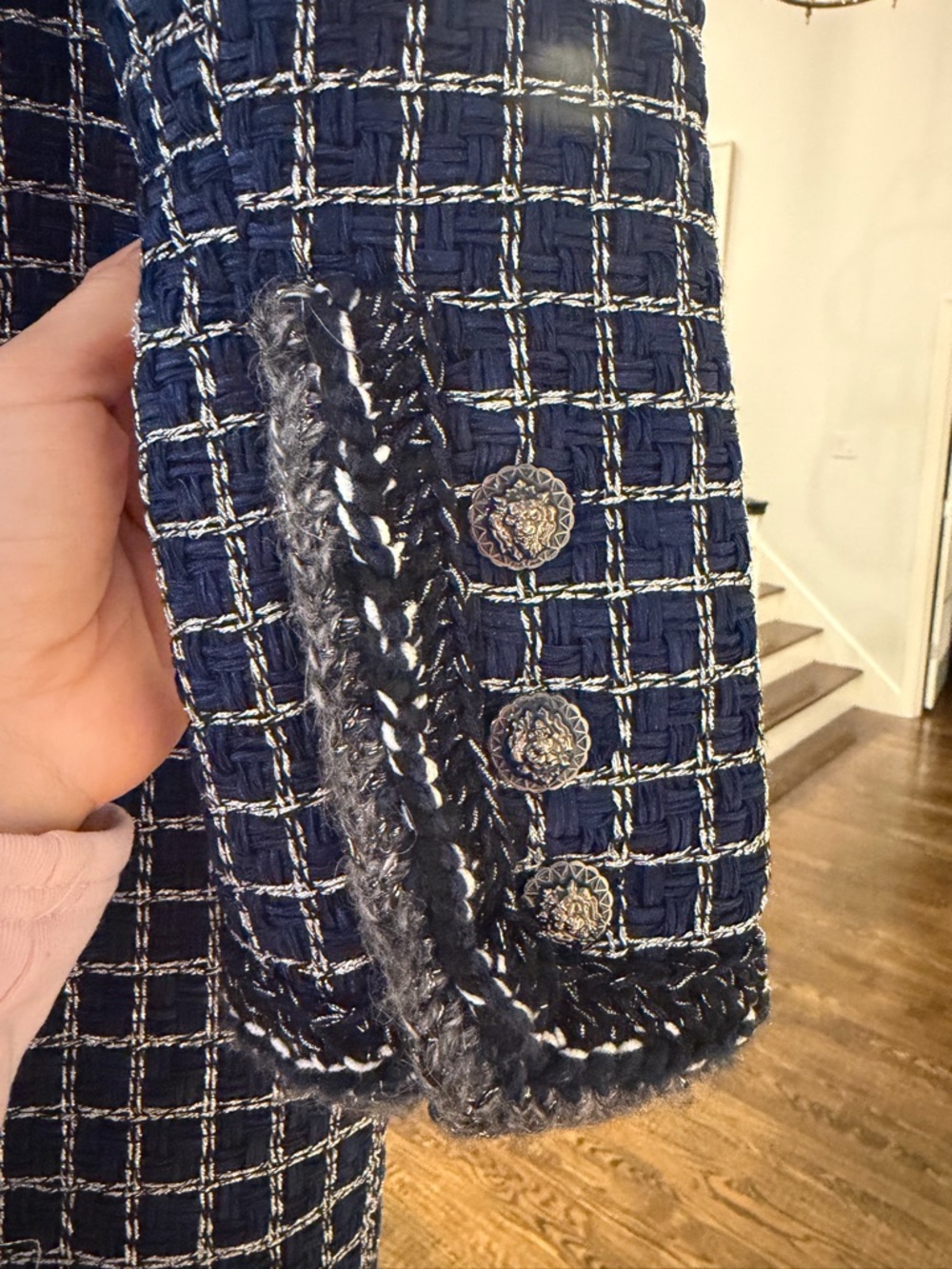 CHANEL Metallic Fantasy Tweed Coat – Navy Blue/Silver (Size 36) - Picture 12 of 15